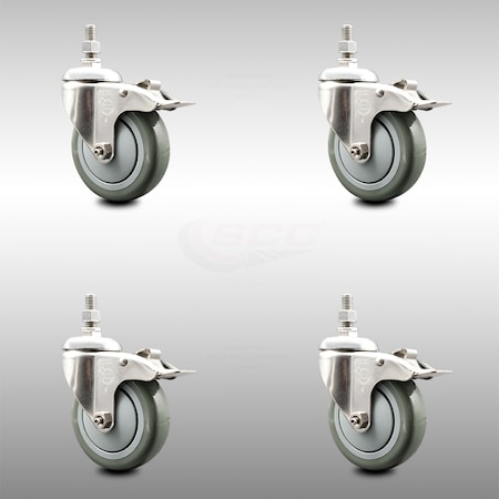 Service Caster 4 Inch 316SS Gray Polyurethane Wheel Swivel 1/2 Inch Stem Caster Set Lock Brake SCC-SS316TSTTL20S414-PPUB-121315-4